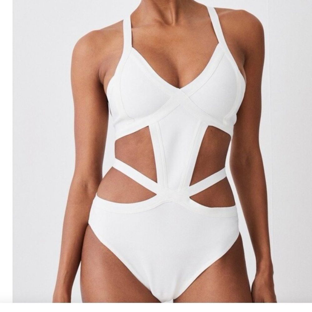 NWT. White bandage Strappy One-Piece Swimsuit